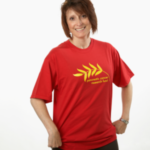 Female model in red t-shirt